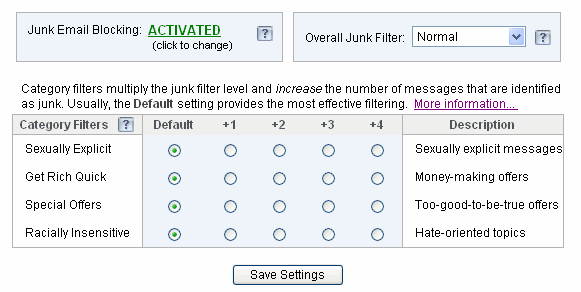 Junk Email Blocking Page
